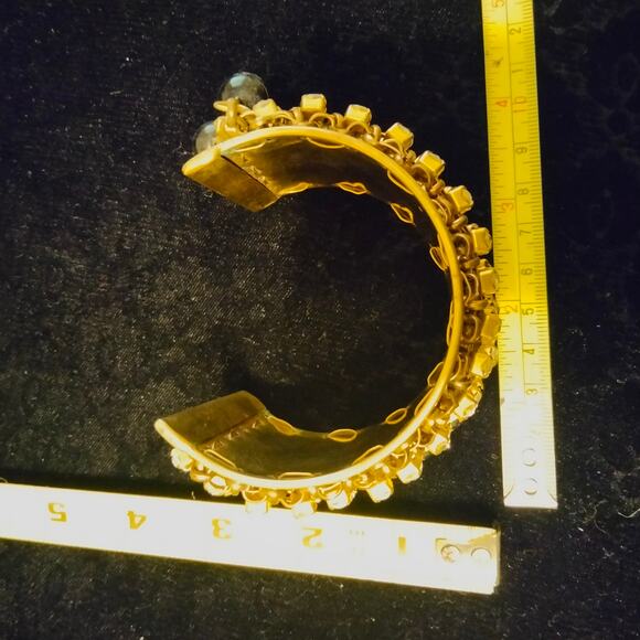 Iris Apfel & Bajalia Black & Clear Rhinestone Gold Toned Cuff Bracelet - Picture 7 of 14